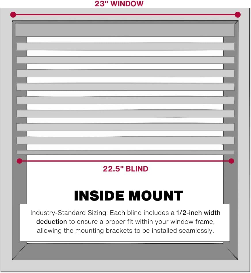 LOTUS & WINDOWARE Cordless Mini Blind, 1 Vinyl Slats, 23 Wide x 60 Long - White, Window Blinds for Home and Office, Interior Door Blinds - Light Filtering